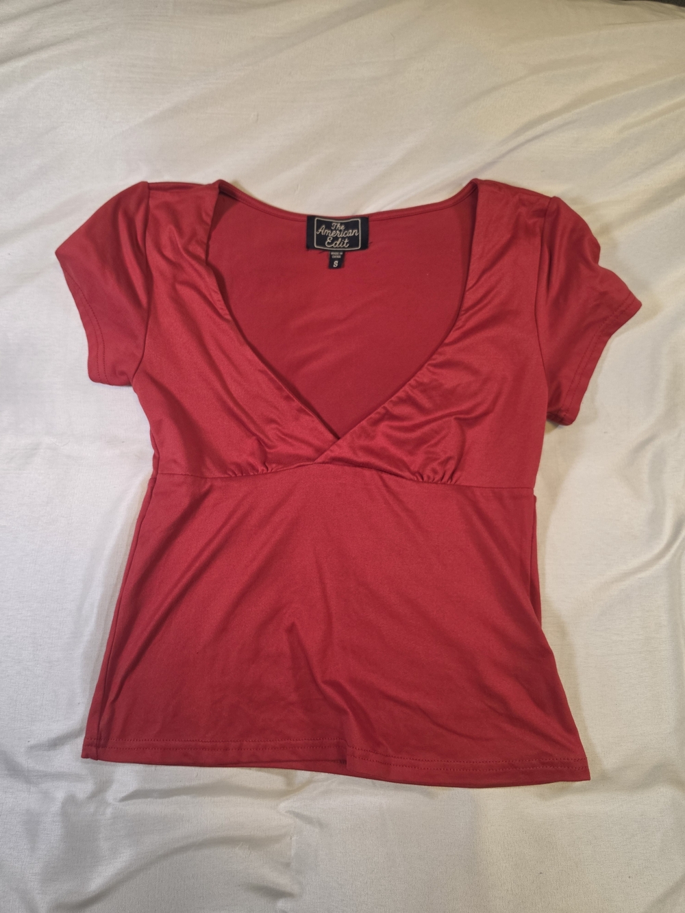 Y2K The American Edit Red Short Sleeve V-Neck Empire Waist Top - Size S